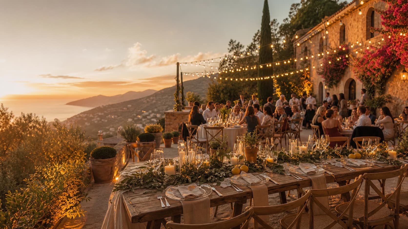 Atmospheric Mallorca finca event at sunset